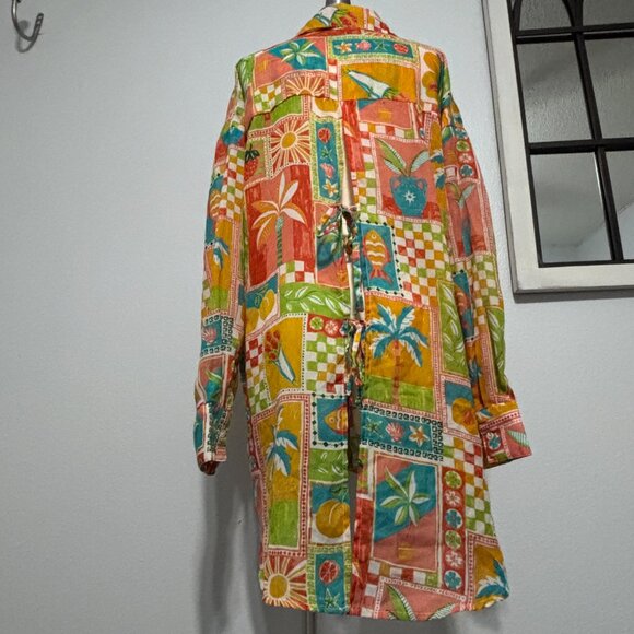 Violet Sky Tropical Patchwork Blouse Women’s 2X Colorful Palm Tree Print Shirt - Picture 6 of 11